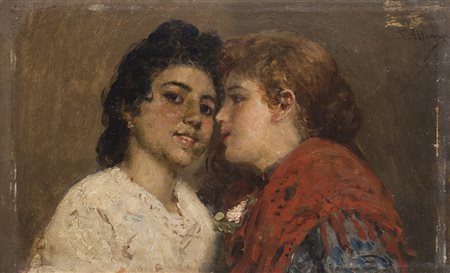 Francesco Saverio Altamura (Foggia 1826 - Napoli 1897) "Le due sorelle" olio...