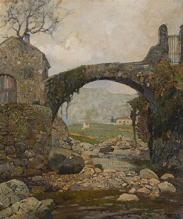 Angelo Pavan (Vicenza 1893 - Venezia 1945) "Il vecchio ponte di pietra" olio...