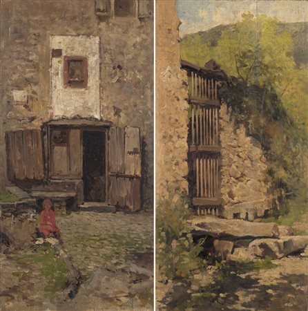 Achille Formis Befani (Napoli 1832 - Milano 1906) "Scorcio di cascina con...