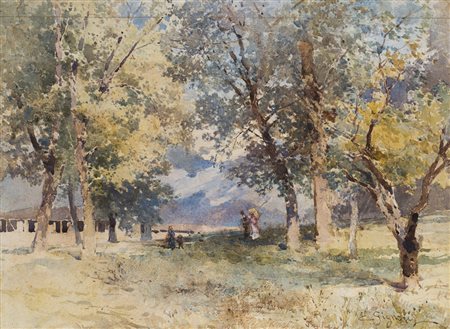 Eugenio Gignous (Milano 1850 - Stresa 1906) "Paesaggio con alberi" acquerello...