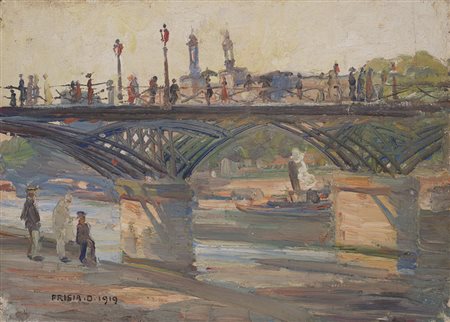 Donato Frisia (Merate 1883 - 1953) "Parigi. Ponte sulla Senna" 1919 olio su...