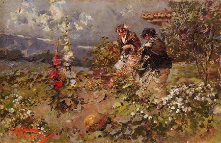 Riccardo Pellegrini (Milano 1863 - Crescenzago 1934) "Nel giardino fiorito"...