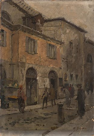 Arturo Ferrari (Milano 1861 - 1932) "Il Vicolo di San Bernardino" olio su...