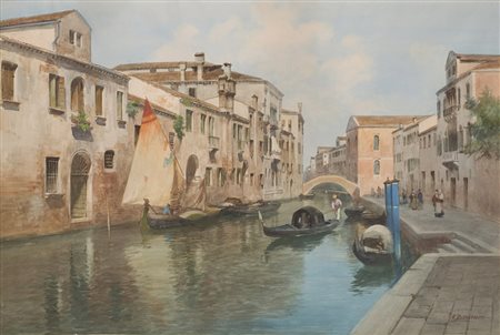 Eugenio Benvenuti (Venezia 1881 - 1959) "Canale con gondole" acquerello (cm...