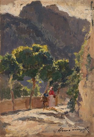 Alessio Issupoff (Vjatka 1889 - Roma 1957) "La passeggiata" olio su cartone...