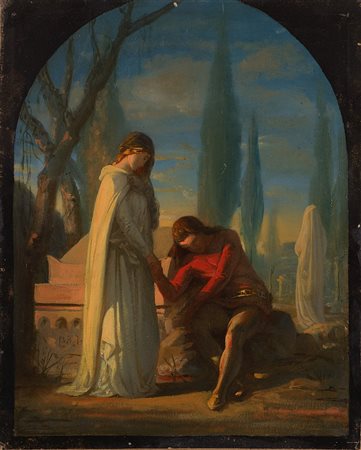 Michele Rapisardi (Catania 1822 - Firenze 1886) "L'amore sofferto" olio su...