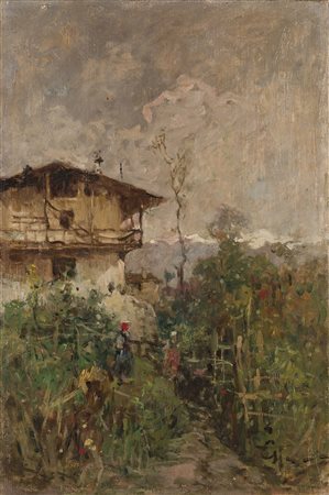 Giovanni Battista Todeschini (Lecco 1857 - Milano 1938) "Scorcio con cascina...