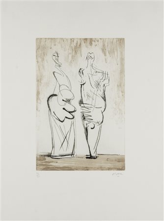 Henry Moore (1898-1986) Two standing figures n. XII firmato in basso a...