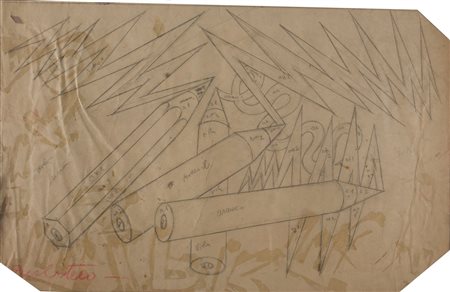 Fortunato Depero (1892-1960) Presbitero (Fulmini e matite) titolo autografo...