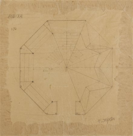 Fortunato Depero (1892-1960) Due disegni con progetto per padiglione (pianta...