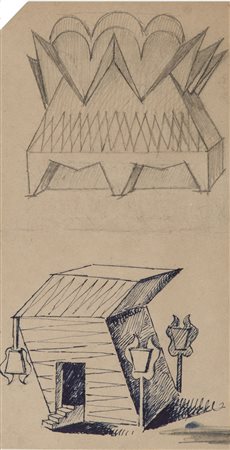 Fortunato Depero (1892-1960) Studio per due padiglioni, uno con lanterne...