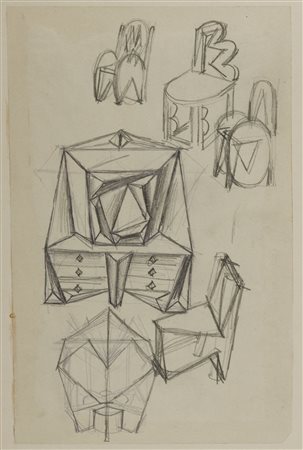 Fortunato Depero (1892-1960) Schizzi per sedie e mobili matita su carta cm...