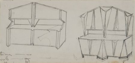 Fortunato Depero (1892-1960) Due progetti per credenza matita su carta cm...