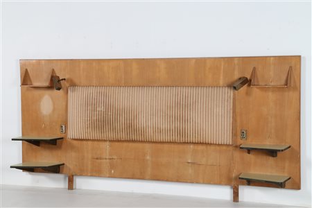 PONTI GIO' (1891 - 1979) Letto in legno, tessuto, ottone e metallo laccato...