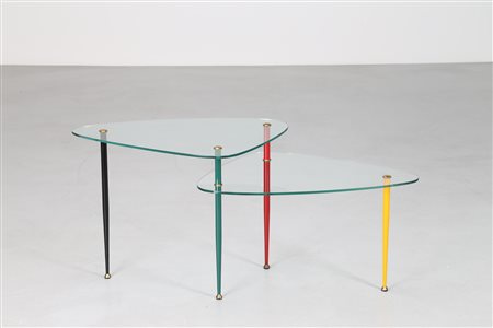 PAOLI EDOARDO Tavolino arlecchino gambe in metallo laccato colorate, due...