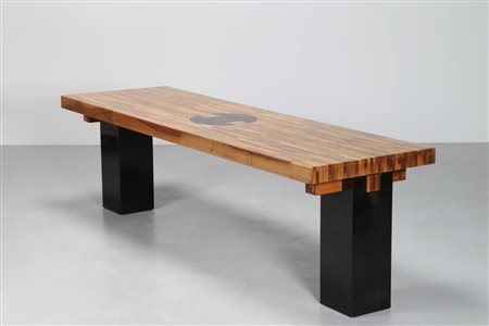 POMODORO GIO' (1930 - 2002) Grande tavolo "Sole" con piano in legno lamellare...