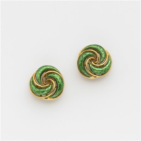 Orecchini in oro giallo e smalto verde g.16,60 Pair of enamel and gold earings