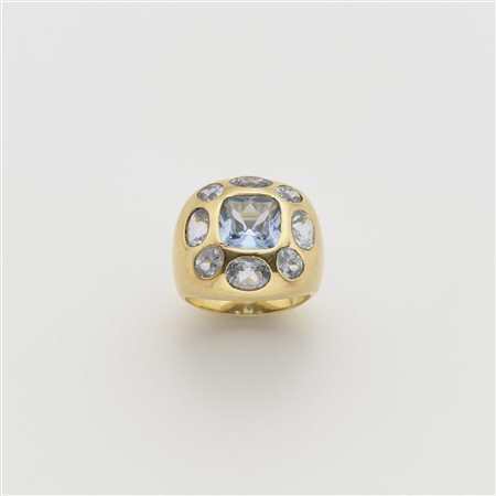 Anello bombÈ in oro giallo e pietre azzurre g.12,70 misura 15/55 Light blue...