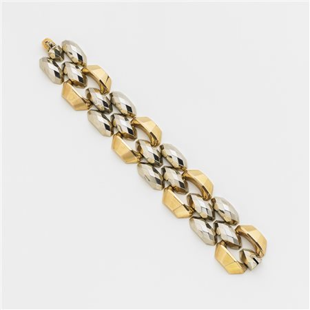 Bracciale in oro giallo e bianco liscio e sfaccettato h cm 3 lungh. cm 20,50...