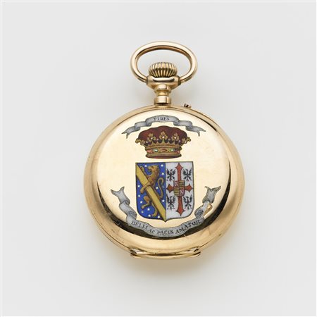 Orologioda signora in oro giallo con stemma Guerrieri Gonzaga in smalti...