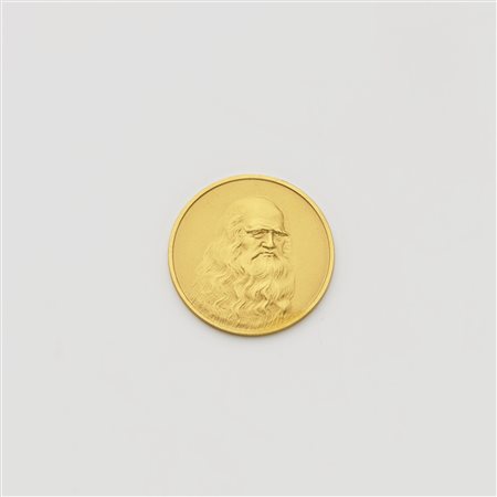 Medaglia commemorativa in oro raffigurante Leonardo da Vinci g. 8 Gold...