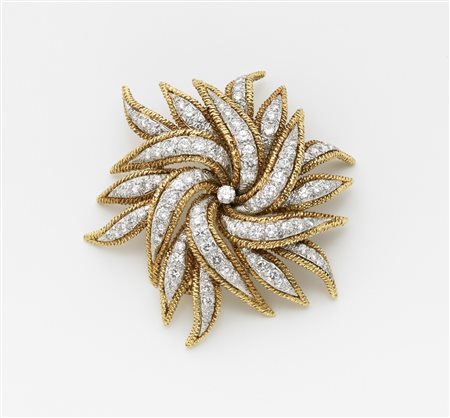 DAVID WEBB Broche floreale in oro giallo e platino con diamanti rotondi...