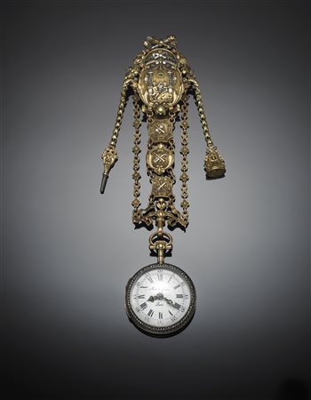 MARRET FRERES Chatelaine con orologio, in oro e platino, rifinita con...