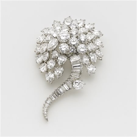 HARRY WINSTON Broche floreale in platino con diamanti rotondi a goccia e...