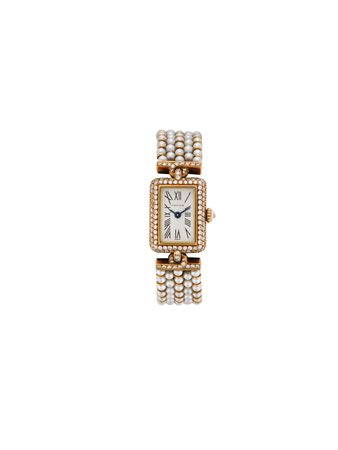 CARTIER Orologio da polso da donna in oro giallo, perle e diamanti Anni...