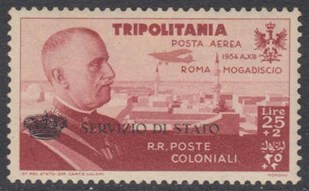 [TRIPOLITANIA] 1934 Servizio aereo, "Coroncina" 25+2 lire carminio. Da...