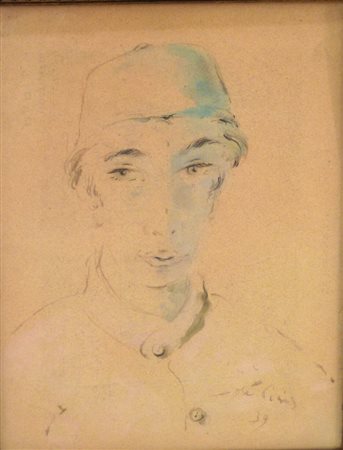 Disegno raffigurante "ragazzo con cappello" firmato in basso a destra cm 32 x 34