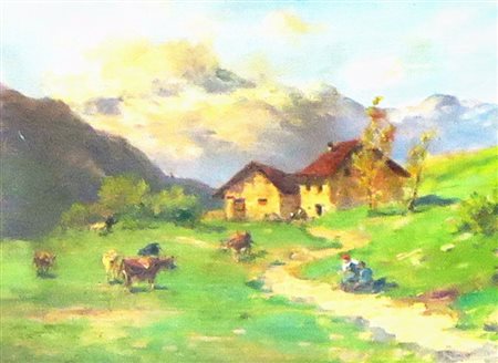 Silvio Poma dipinto olio su tela cm 48x34 raffigurante "paesaggio"