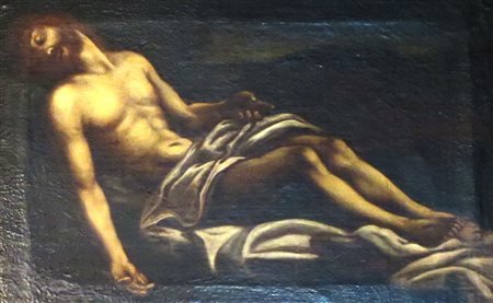 Dipinto tratto ad olio su tela cm. 44x69,5 raff. "Cristo deposto" Lombardia...