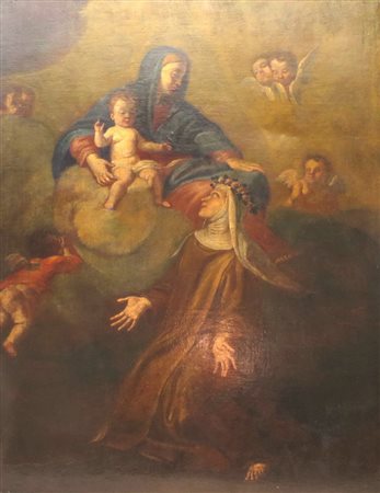 Dipinto olio su tela cm 114x89 raff. "Madonna con Bambino" Lombardia...