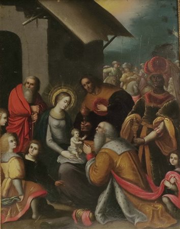 Dipinto tratto ad olio su tela cm 29,9x37,5 raffigurante "Natività" Fiandre...