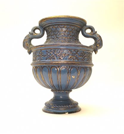 Vaso in ceramica smaltato in blu, XX secolo h cm.26