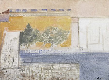 Bruno Saetti, Bologna 1902 - 1984, Paesaggio dell'Accademia, Affresco su...