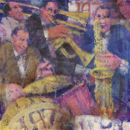 Remo Squillantini, Stia (Ar) 1920 - 1996, Jazz, Olio su tavola, cm. 50x50,...