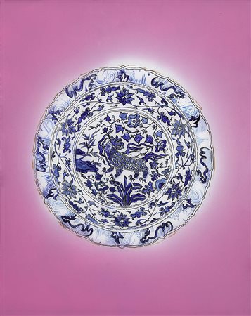 Aldo Mondino, Torino 1939 - 2005, Iznik, Smalto su vetro, cm. 50x40, Firma al...