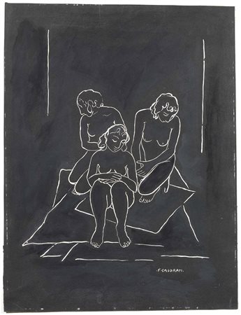 Felice Casorati, Novara 1883 - Torino 1963, Tre donne, (1960), Tempera su...