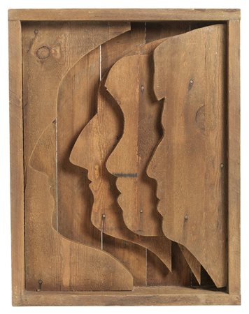 Mario Ceroli, Castelfrentano (Ch) 1938, Profili, Scultura in legno, cm....