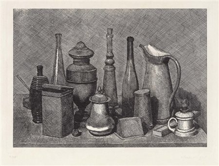 Giorgio Morandi, Bologna 1890 - 1964, Grande natura morta con la lampada a...