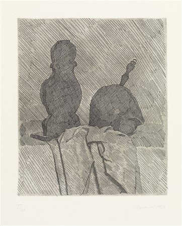 Giorgio Morandi, Bologna 1890 - 1964, Natura morta con due oggetti e un...