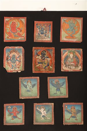 Arte Himalayana Serie di undici Tsakli Tibet, XIX secolo. . Cm 41,00 x 51,50....