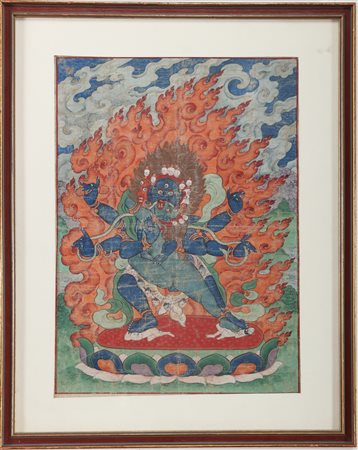 Arte Cinese Thangka raffigurante Mahacakra Tibet, XVIII - XIX secolo . . Cm...