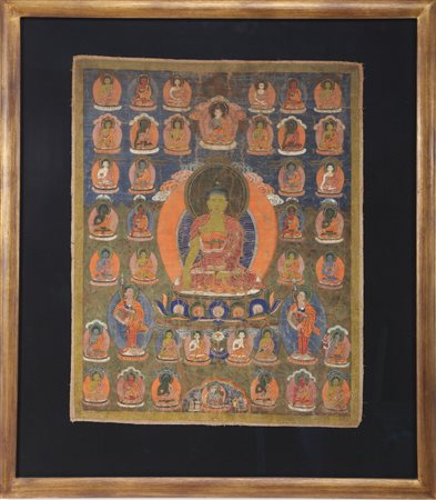 Arte Himalayana Thangka raffigurante Buddha Sakyamuni Tibet, XVIII - XIX...
