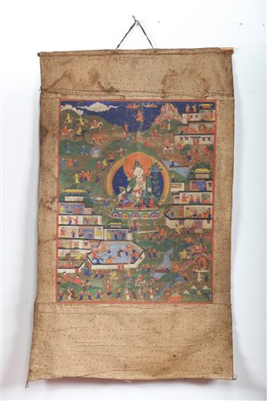 Arte Himalayana Thangka da girovago raffigurante Tara Bianca Tibet, XIX...