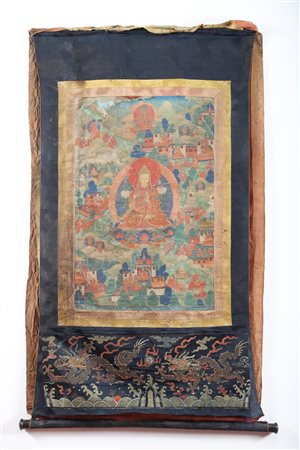 Arte Himalayana Thangka raffigurante Tsonkhapa Cino-Tibet, fine XVIII secolo....