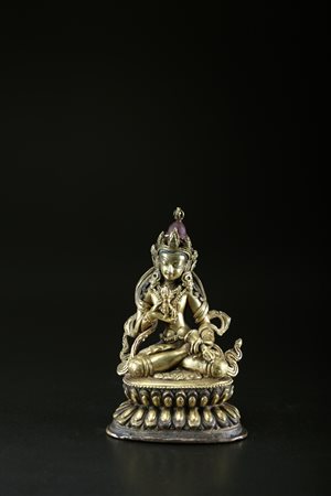 Arte Himalayana Statua in bronzo dorato raffigurante Vajrasattva Tibet, XIX...