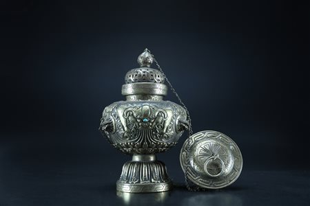 Arte Tibetana Brucia incensi in bronzo dorato e sbalzato Tibet XIX secolo. -....